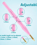 Purple Punch Needle Kit For Beginners With Wooden Handles And Adjustable Needles In Three Sizes Complete Craft Set With Storage Case Dope Gift For DIY Embroidery And Textile Art, showing adjustable needle sizes.
