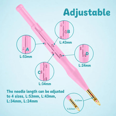 Purple Punch Needle Kit For Beginners With Wooden Handles And Adjustable Needles In Three Sizes Complete Craft Set With Storage Case Dope Gift For DIY Embroidery And Textile Art, showing adjustable needle sizes.