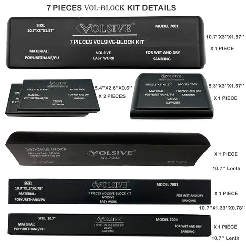Pro Grade Set Of 7 Hand Sanding Blocks With PSA Base Auto Body Sanding Kit details, various sizes labeled, PU material