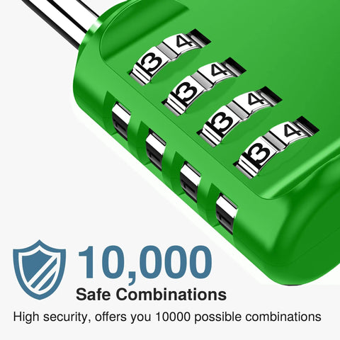 Close-up of green 4 Pack 4 Digit Combination Locks Outdoor Waterproof Padlocks For Locker Gym School Fence Toolbox Gate Case Cabinets