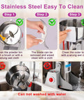 Steps to clean Heavy Duty Pro Grade Grain Mill With 3600W Motor without water, using a cloth for stainless steel surfaces.