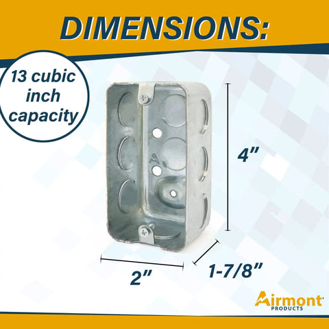 Go-To Metal Handy Electrical Box 4x2 Inch, Single-Gang, 1-7/8 Inch Depth, Drawn Steel Construction, 1/2 Inch Knockouts