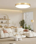 Modern living room with 12 Inch Brushed Gold Metal Flush Mount LED Ceiling Light With 3000K To 5000K Adjustable Color Temperature 20W Ultra Thin Round Modern Low Profile Fixture
