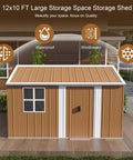 Front view of 10x12 Ft Heavy Duty Metal Outdoor Storage Shed With Lockable Sliding Door Windows And Ventilation Weatherproof Garden Shed