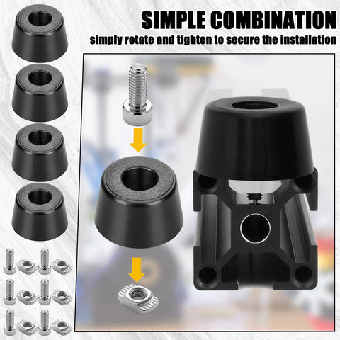 Anti Vibration Rubber Feet Set for 2020 Aluminum Extrusion Profile 16 Damper Pads with M4 T Nuts and Screws Fits 3D Printers, black rubber feet and hardware shown