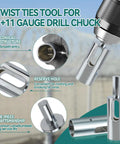 Twist Ties Drill Chuck Tool For 9 And 11 Gauge Fence Ties Compatible With 3 8 Inch Power Drills Wire Twister details