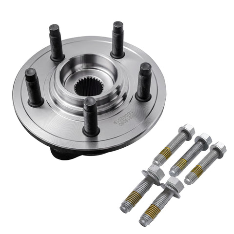 Front Wheel Bearing Hub Assembly for Ford Explorer 2002 2005 Lincoln Aviator 2003 2005 Mercury Mountaineer 2002 2005 5 Lug With ABS Sensor Wire 2 Pack Front Hubs Replacement showing 5-bolt pattern and bolts