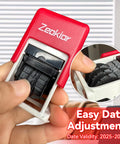 Slick Adjustable Received Date Stamp For Offices And Businesses Straight Up Reliable Two Color Ink With Blue Text And Bold Red Dates Easy To Reset Up To Thirteen Consecutive Years Built Tough For Daily Mailroom Hustles And Quick Paperwork Sign Offs, showing date adjustment feature.