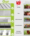 Comparison of Elevated Raised Garden Bed With Locking Wheels, Large Resin Outdoor Planter Box Stand versus other planters, with features such as damage resistance, rust prevention, safety, smoothness, and mobility highlighted.