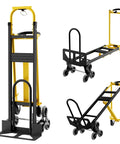 Hella Tough Aluminum Hand Truck And 3 In 1 Convertible Folding Dolly Cart With Stair Climbing Wheels in upright and flat positions.