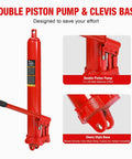 8 Ton Hydraulic Long Ram Jack With Dual Piston Pump, Clevis Base, Red Heavy Duty Engine Hoist Cylinder