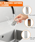 40 Micron Brass Sediment Filter For Washing Machines, Showers, Gardens And Well Water, Reusable Water Filter being cleaned under tap.