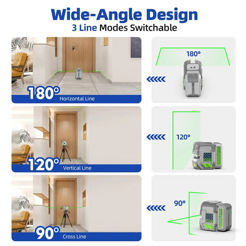 Rechargeable Self Leveling Green Laser Level With Outdoor Pulse Mode, 360 Degree Magnetic Bracket, 18 Hour Runtime, Compact Pro Grade Design, Hard Carrying Case Included, Ideal For Indoors Or Outdoors DIY Framing And Installations, 3 line modes