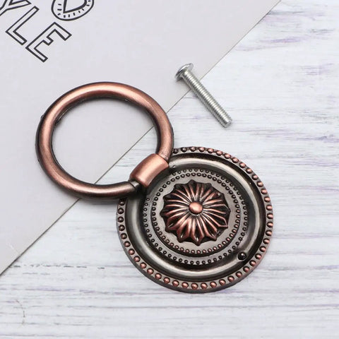 5-Piece Round Vintage Single-Hole Drawer Pulls Metal Cabinet Knobs With 47mm Ring Diameter For Wardrobe, Dresser And Kitchen Cabinets