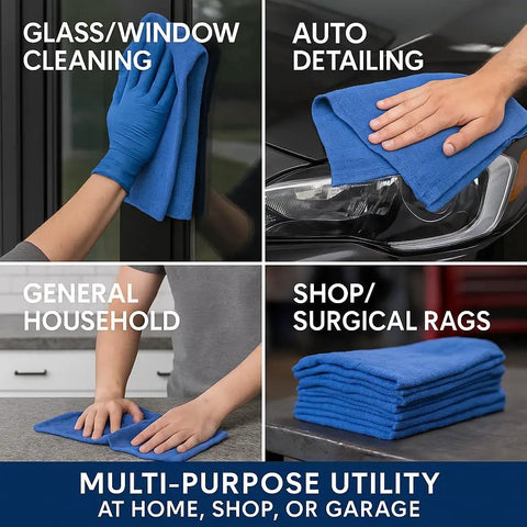 Applications of Blue 100 Percent Cotton Huck Towels for Window Cleaning Bulk Pack Ten Pound Box Highly Absorbent Glass Cleaning