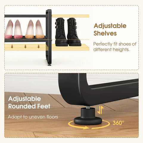 Adjustable Expandable Metal Shoe Rack For Closet Featuring Sturdy Mesh Shelves That Keep Ya Boots And Heels Straight Up Tidy Stackable Storage Organizer For Entryway Garage And Tiny Rooms In Matte Black Finish