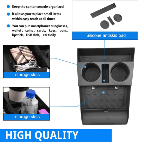 Hyundai Santa Fe Under Console Organizer Tray For 2024 To 2026 Models showing silicone antiskid pad and storage slots
