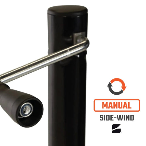 Close-up of the Side Wind Beefed Up Trailer Jack Bundle with 5000 lb lift capacity, showing the manual side-wind crank mechanism.