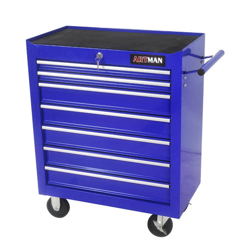 Rolling Tool Chest With Seven Drawers On Wheels Heavy Duty Steel Tool Cabinet Lockable Toolbox On Wheels For Garage And Workshop Blue Finish