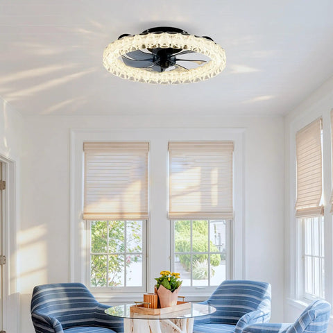 Neojoyoenix Light Fixture, Galaxy Ceiling Fans with Kit, LED light source, modern ceiling fan in a bright living room.