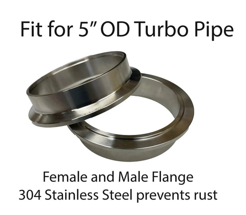 Five Inch 304 Stainless Steel Turbo Flange Kit With V Band Clamp And Male And Female Flanges For Intercooler, Turbocharger, Intake, And Exhaust