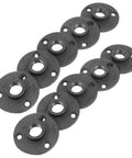Decorative Floor Flange Set Of 10 Malleable Iron Fittings for DIY Projects and Vintage Home Decor, shown arranged in a row.
