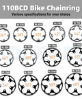 110 130 BCD Chainring Set Narrow Wide 36T 38T 40T 42T 44T 46T 48T 50T 52T 54T 56T 58T 60T With 5 Screws For Road Bike And Folding Bicycle Black Dope Quality Single Speed Only, teeth options illustrated