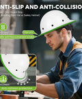 Full Brim Guard For Hard Hats, Rubber Protective Strip With Internal Metal Clip Reinforcement, shown on hard hat worn by worker