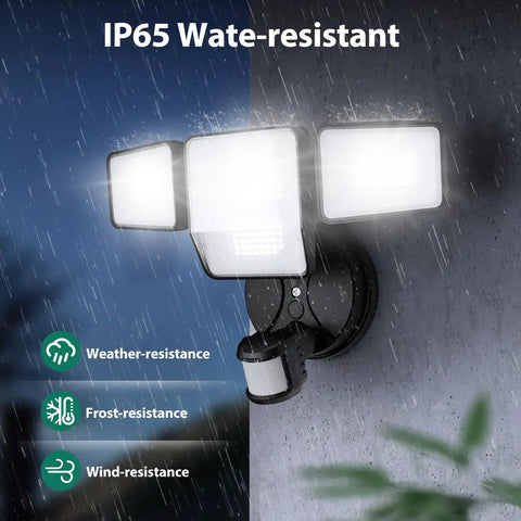 Built Tough 70W Outdoor Security Light 7000 Lumens Four Head LED Flood Lamp With Motion Sensor Hardwired Dusk To Dawn IP65 Waterproof For Backyard Patio Driveway