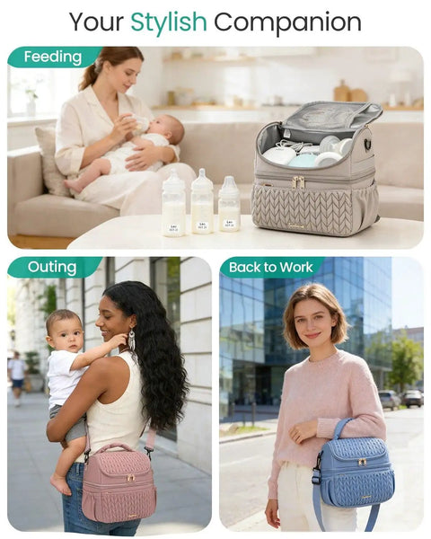 Straight Up Game Changer Super Chic 12l Insulated Breastmilk Cooler Bag With Double Deck Layout Detachable Dividers Plus Totally Leakproof Bottom Zone For Hassle Free Pumping Storage with bottles and moms.