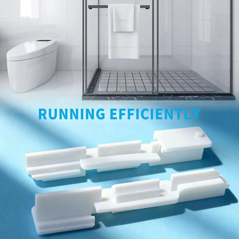 Framed Sliding Shower Door Bottom Guide White for glass shower doors track guide replacement parts shown with bathroom view.