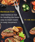 Golf Club Style BBQ Tool Set 7 Piece With Rubber Handles Stainless Steel Grilling Utensils Kit barbecue fork detail.