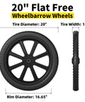 20 Inch Flat Free Wheelbarrow Wheels 2 Pack With Preinstalled Five Eighth Inch Bearings And Three Quarter Inch Adapters Replacement Cart Tires