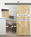 Six Foot Barn Door Hardware Kit Black Aluminum Box Rail Sliding Track For Interior Single Wooden Door Low Clearance Design