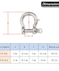 No Sweat Marine Ready 316 Stainless Steel Screw Pin Bow Shackles, 3/16 Inch dimensions and specifications for 352 Lb working load.