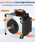 Front view of NEMA 23 bipolar stepper motor diagram; silver faceplate, black housing, protruding shaft.
