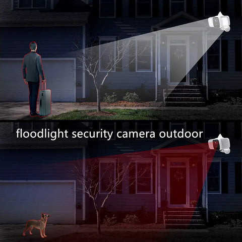 Solar Powered Outdoor Floodlight Security Camera With 10400mAh Battery IP65 Waterproof Night Vision showing human detection