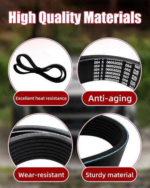 Premium 7PK2118 Serpentine Drive Belt For Toyota Tacoma And Tundra V6 Plus Audi A8 Quattro showing high-quality heat-resistant rubber.