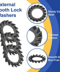 Image of External Tooth Lock Washers M4 Serrated Locking Washers, Carbon Steel Heavy Duty Fasteners Pack Of 100 with close-up details.