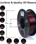PETG 1.75mm Filament Dual Color Gradient Blue To Translucent 1kg spool showing cross-section and dimensions for Ender 3 CR 10 printing.