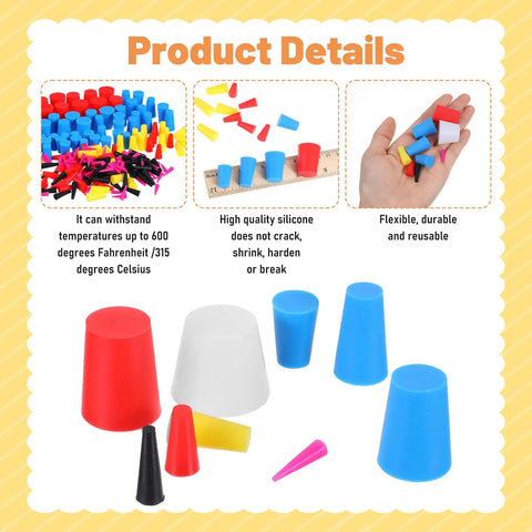 250 Piece Silicone Rubber Stoppers Kit In 9 Sizes From Small Plugs To Large Ones Perfect For Powder Coating And Painting Holes Plus Heat Resistant Up To 600 Degrees F Keeps Your Work Clean And Organized With Easy Access Storage Box. Silicone stoppers in assorted sizes, shown with heat resistance and reusable plugs.