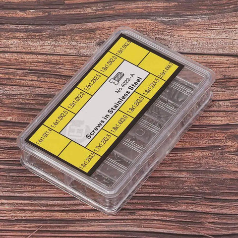 Built Tough Stainless Steel Watch Back Cover Screw Set Featuring 12 Rust Resistant Micro Fasteners And Compact Storage Box for watch repair screws.