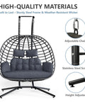 Two Person Outdoor Double Egg Swing Chair With Stand For Patio Or Garden Weather Resistant Hanging Hammock With Cushions