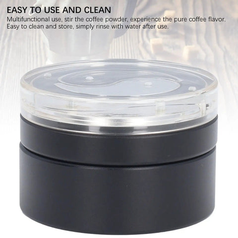 Heavy Duty 58 Millimeter Espresso Distribution Tool With Smooth Bearing Rotation Stainless Steel Needle Coffee Leveler And Pro Tamper for tight grounds, featured in a close-up view.