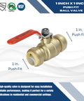 1 Inch Push Fit Ball Valves 5 Pack Brass Full Port Leak Free Shut Off With Push To Connect Design NSF ANSI 61 Certified