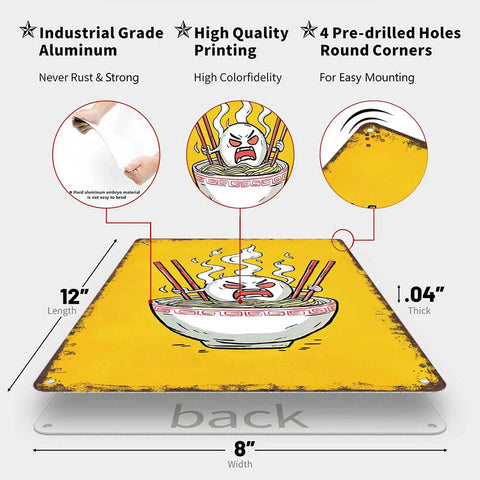 Vintage Angry Ramen Cartoon Metal Sign Wall Art 8x12 Inch Tin Sign Poster For Home Office Garage Room Decor Totally Rad Retro Kitchen Wall Decor With Pre Drilled Holes For Easy Mounting Indoor Use.