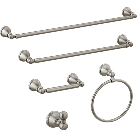 Woodhurst Round Towel Ring In Brilliance Stainless Steel Hand Towel Holder For Bathroom Wall Mount And Kitchen No Fuss Install Durable Rust Resistant Finish Modern Bath Accessories For Everyday Use shown in a set with matching bathroom accessories.