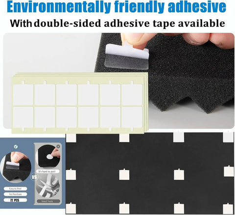 Environmentally friendly adhesive for Pyramid Designed Acoustic Foam Panels 4 Pack 48 x 24 x 2 Inches Black High Density Soundproof Studio Foam For Walls Echo Reduction And Reverberation Control Fire Resistant And Ideal For Home Office And Spa
