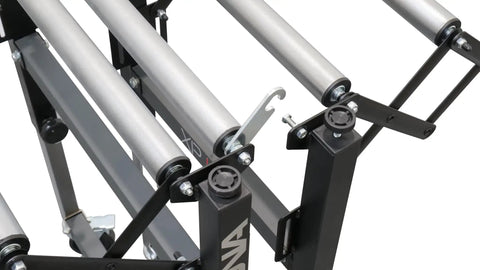 14 Inch Flexible Roller Conveyor Table Featuring Heavy Duty Slick Four Inch Locking Casters For Rock Solid Bandsaw Extension And Hella Smooth Workshop Handling