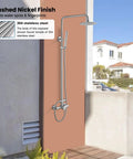 Outdoor Shower Fixture Set In Brushed Nickel With 8 Inch Rainfall Head, 2 In 1 Handheld Spray, Wall Mount Adjustable Slide Bar